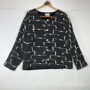 1980s VTG New Directions Women Large Jacket Black Textured Abstract Tassel